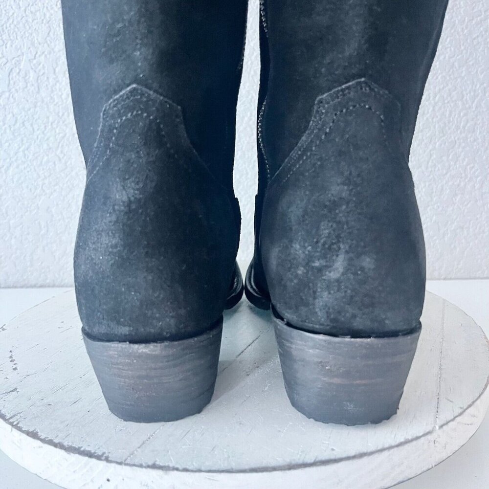 Lane PLAIN JANE Womens Cowboy Boots 8 Black Suede Western Style Cowgirl 16" Tall - Picture 4 of 14